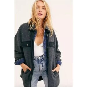Free People‎ Women's Gray Button Down Shirt Jacket Oversized Coat Shacket